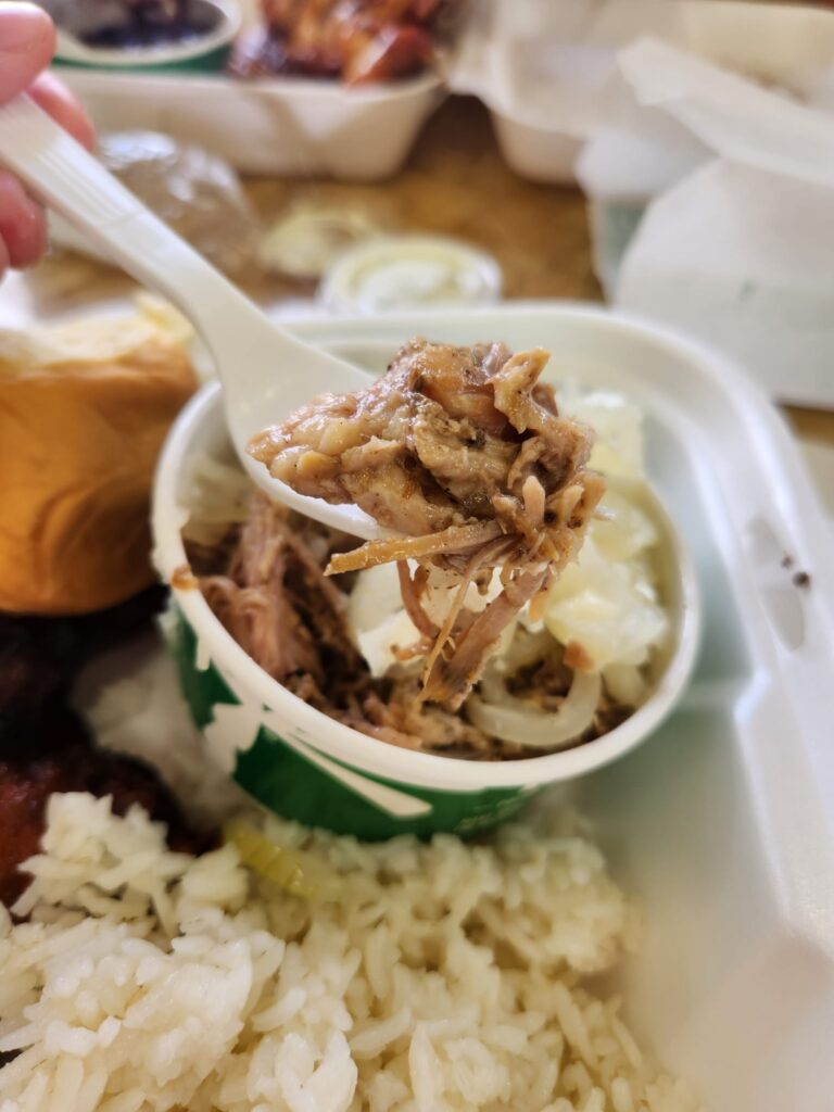 pollo tropical experience mojo roast pork topped onions close up