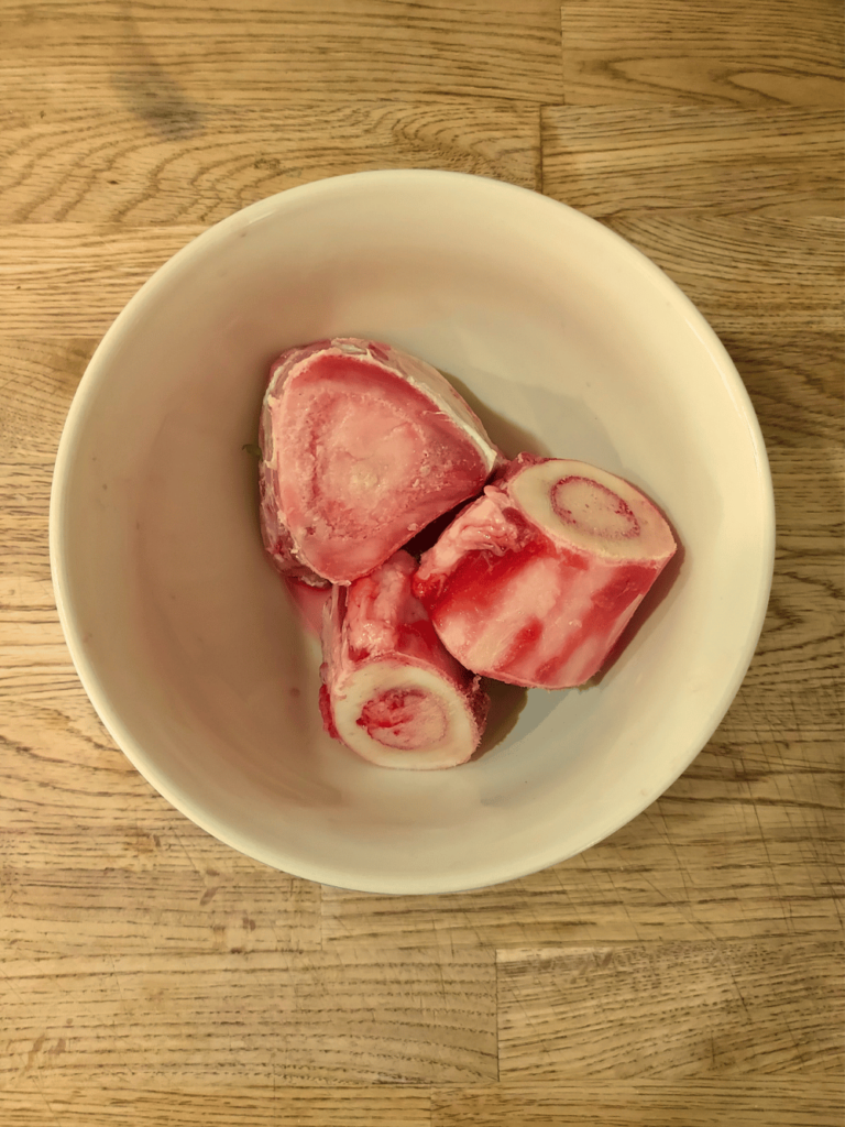 beef marrow bones cross cut in bowl